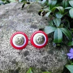 Vintage boat anchor  earrings red white gold colors